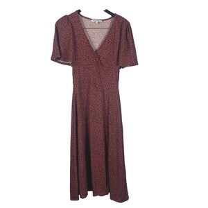 Velvet‎ Torch Red Black Dot Midi Dress M USA Short Sleeve V-Neck Fit & Flare NWT